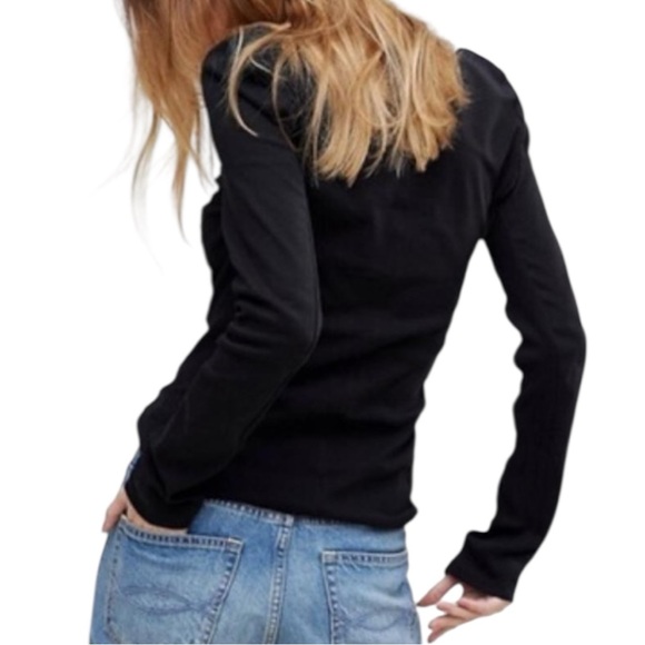 Free People Looking Back Black Lace-Up Top - Picture 3 of 12